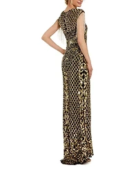 High Neck Sleeveless Beaded Fringe Fitted Gown