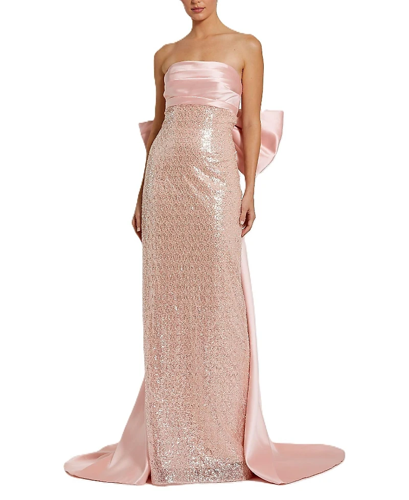 Mac Duggal Strapless Embellished Gown with Back Bow Detail