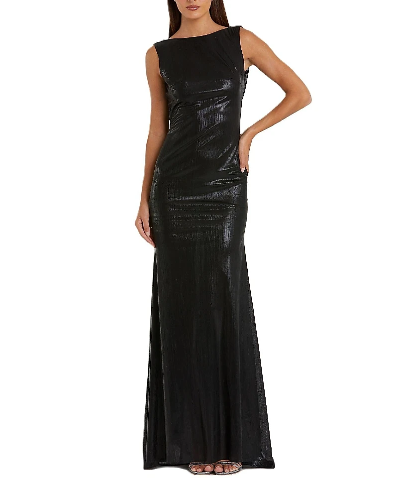 Mac Duggal Metallic Cowl Back Column Gown