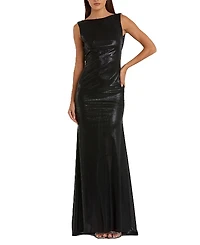 Mac Duggal Metallic Cowl Back Column Gown