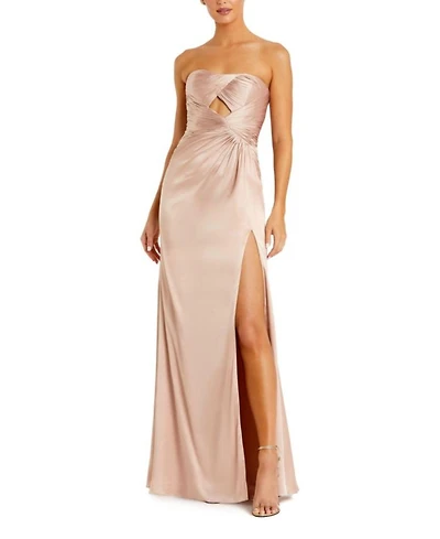 Strapless Charmeuse Wrap Gown with Cutout Detail