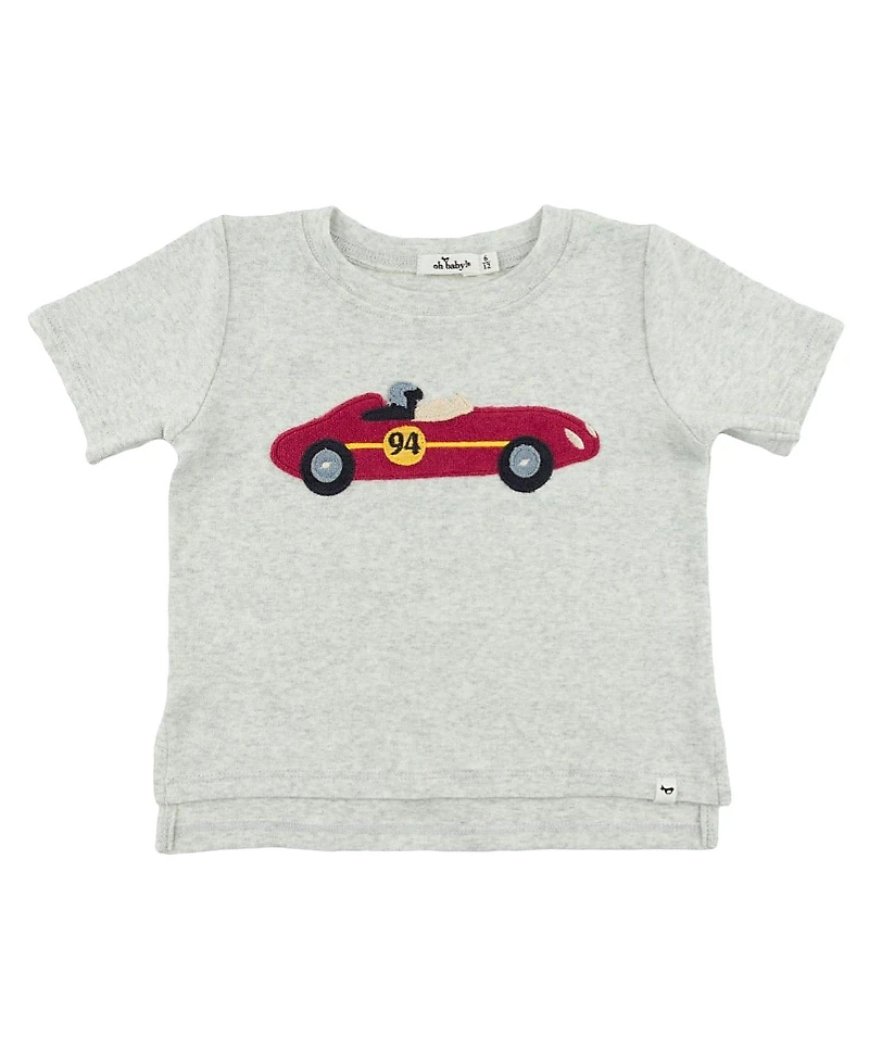 oh baby! Unisex Racecar Applique Raw Edge Slub Tee - Little Kid