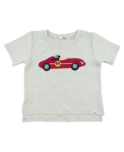 oh baby! Unisex Racecar Applique Raw Edge Slub Tee - Little Kid