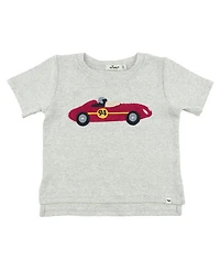 oh baby! Unisex Racecar Applique Raw Edge Slub Tee - Little Kid