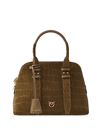Pinko Medium Croc Embossed Nubuck Leather Bowling Bag