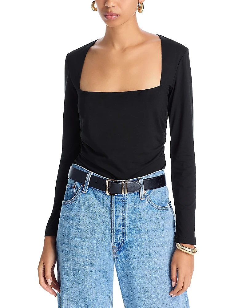 Aqua Ruched Waist Square Neck Top - Exclusive