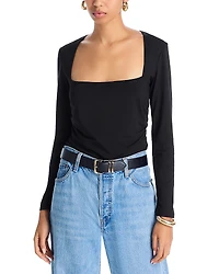 Aqua Ruched Waist Square Neck Top - Exclusive