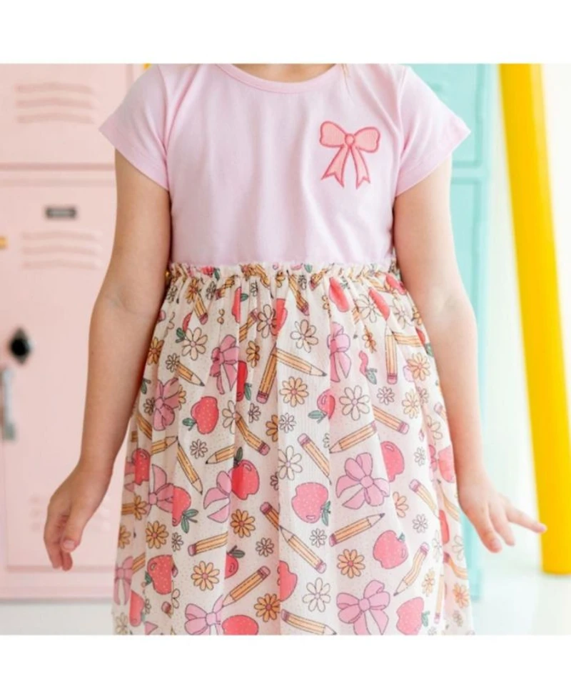 Girls' Back To School Cutie Patch Short Sleeve Tutu Dress - Little Kid, Big Kid