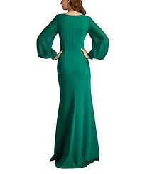 Sahana Bishop Sleeve Plunge Gown
