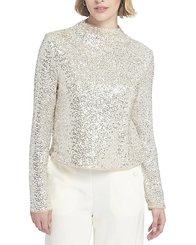 Elle Collection Sequin Knit Mock Neck Top