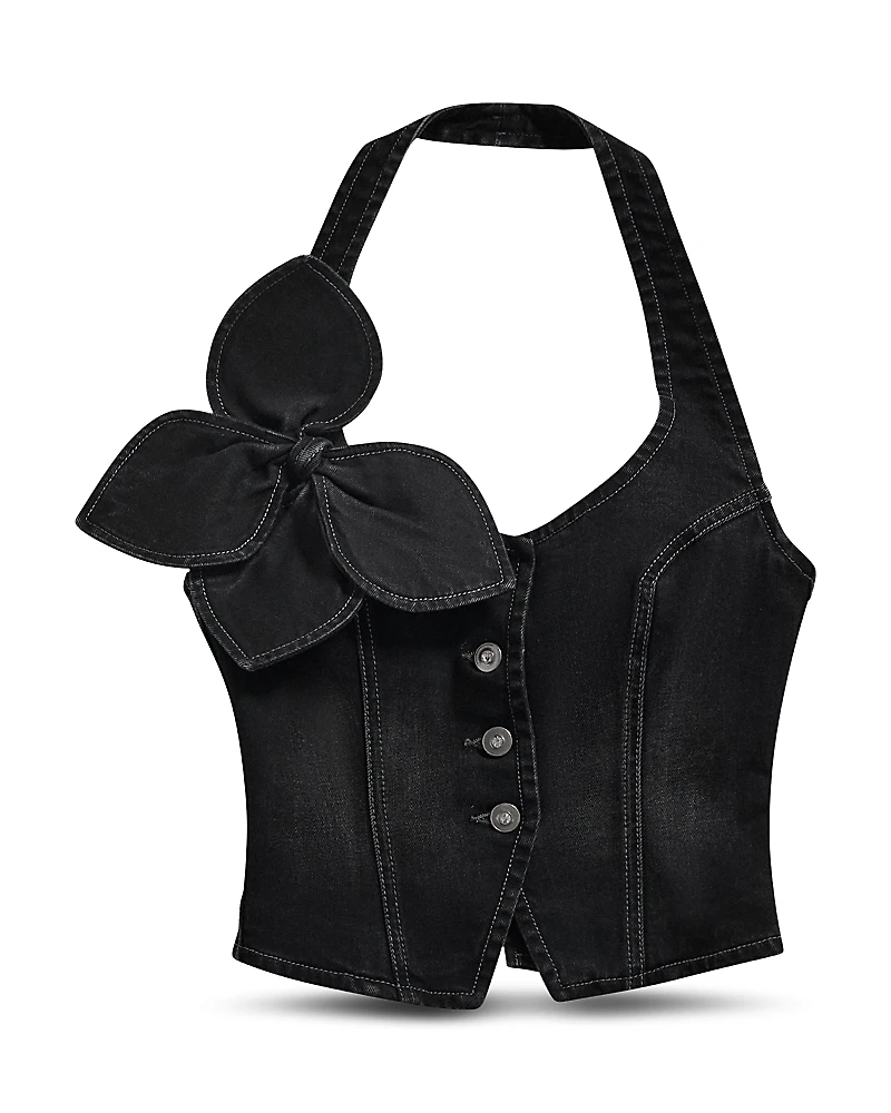 Area Denim Bow Halter Top