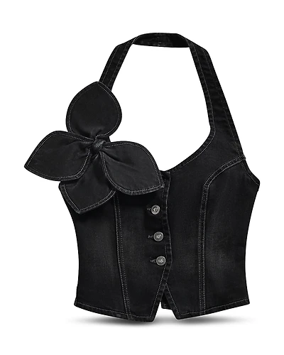 Area Denim Bow Halter Top