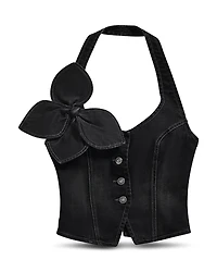 Area Denim Bow Halter Top