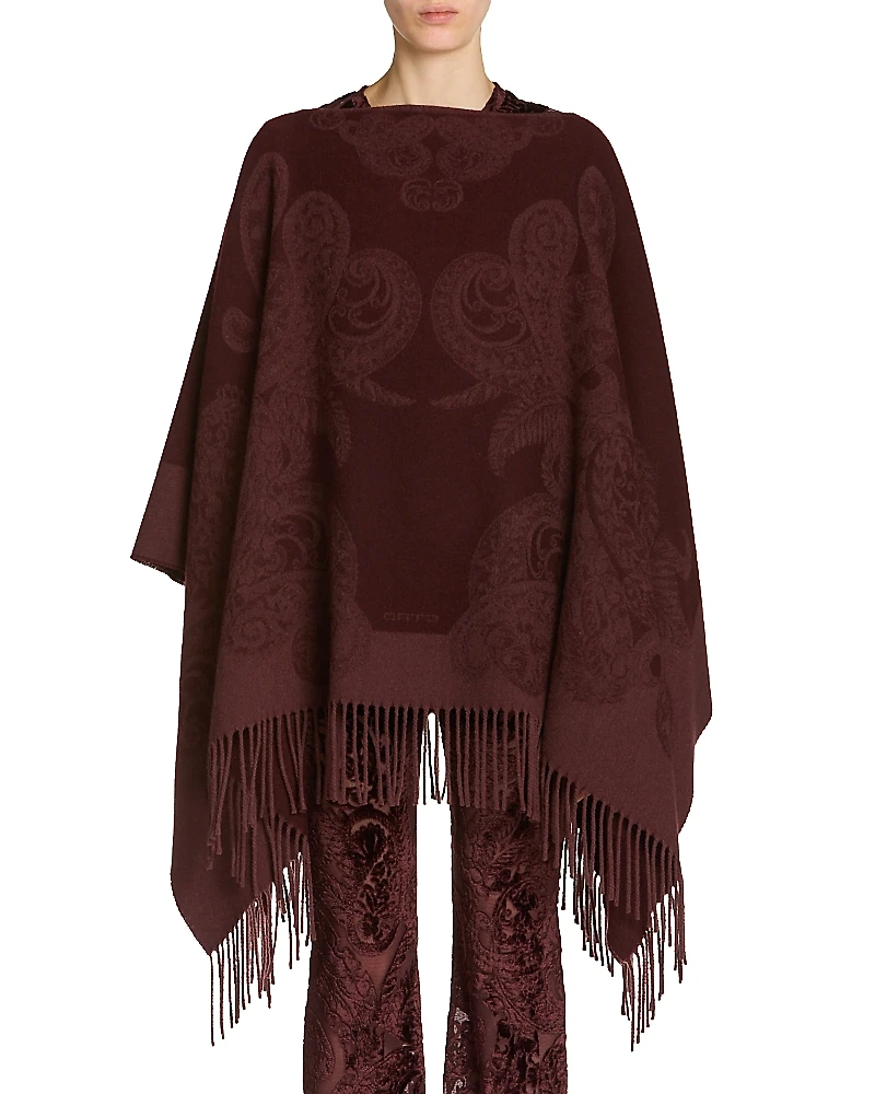 Etro Wool Paisley Fringe Trim Poncho