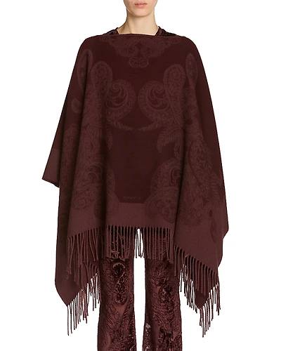 Etro Wool Paisley Fringe Trim Poncho
