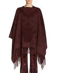 Etro Wool Paisley Fringe Trim Poncho