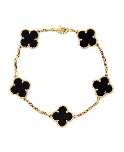 Pre-Owned Van Cleef & Arpels Vintage Alhambra 5 Motifs Bracelet 18K Gold and Onyx