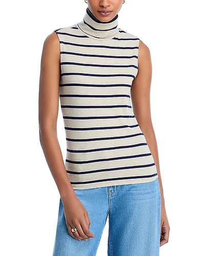 L'Agence Ceci Stripe Sleeveless Turtleneck Top