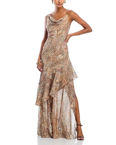 L'Agence Viola Cowl Neck Silk Gown