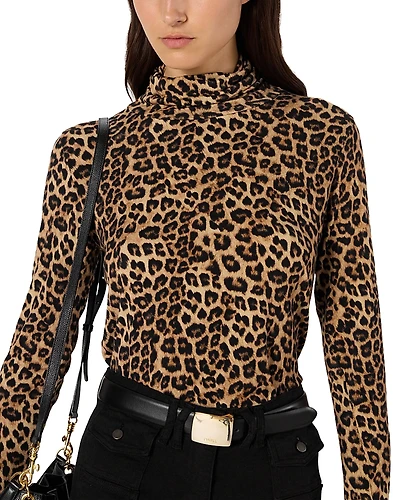 Gerard Darel Helene Mock Neck Leopard Print Top