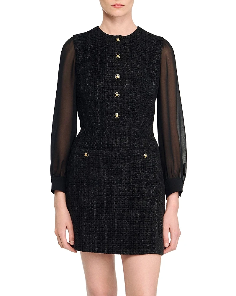 Sandro Contrast Long Sleeve Dress