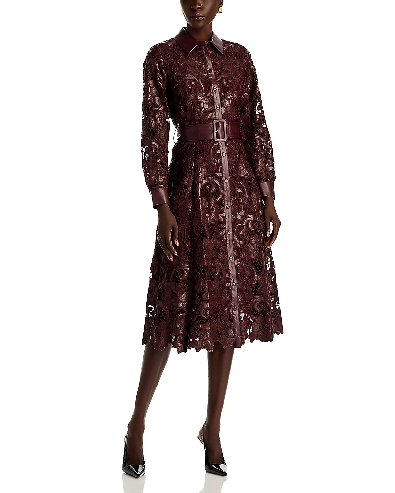 Elie Tahari Chayenne Faux Leather Lace Midi Dress