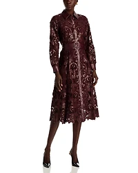 Elie Tahari Chayenne Faux Leather Lace Midi Dress