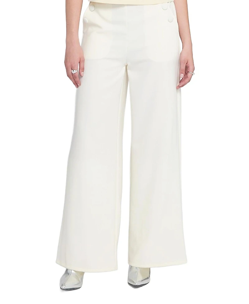 Elle Collection Self Covered Buttons Wide Leg Trouser