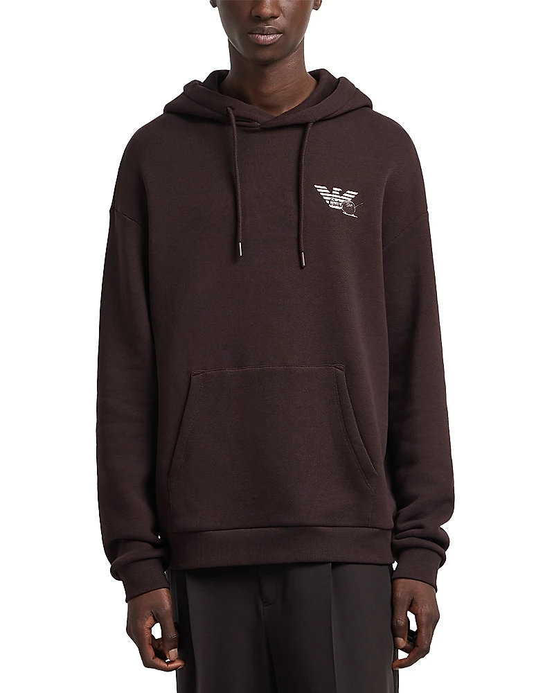 Emporio Armani Twill Hooded Sweatshirt With Playing Cards Print at Back