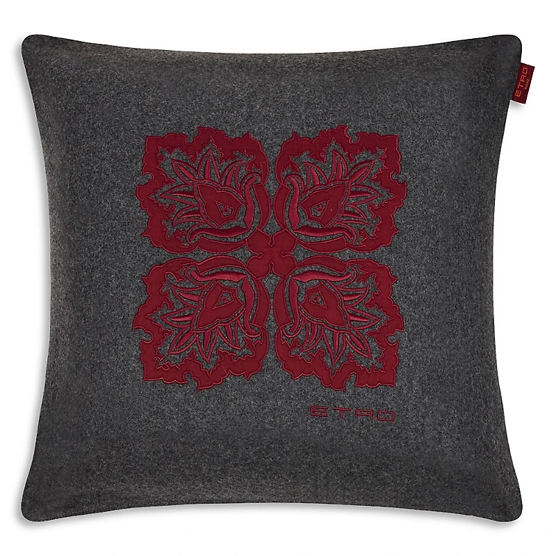Etro Wool Loto Embroidered Decorative Pillow, 18 x 18