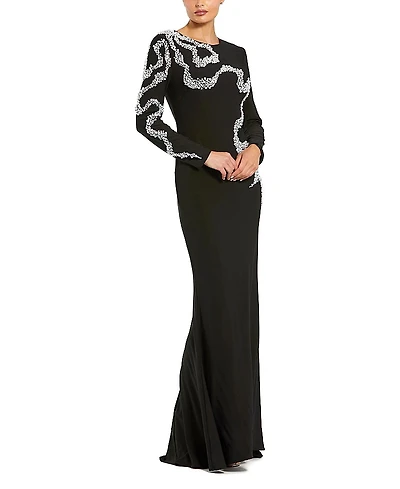 Mac Duggal Elegant Beaded Swirl Applique Gown