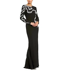 Mac Duggal Elegant Beaded Swirl Applique Gown