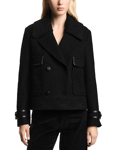 Emporio Armani Fleece Faux Leather Trim Jacket