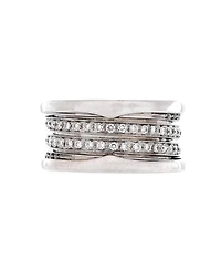 Pre-Owned Bvlgari B. Zero1 Four Band Ring 18K White Gold and Pave Diamonds
