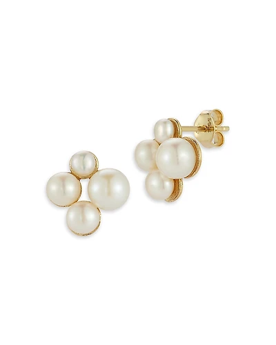 Moon & Meadow 14K Yellow Gold Cultured Freshwater Pearl Cluster Stud Earrings
