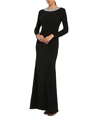 Mac Duggal Jersey Long Sleeve Fitted Gown with Beaded Neck