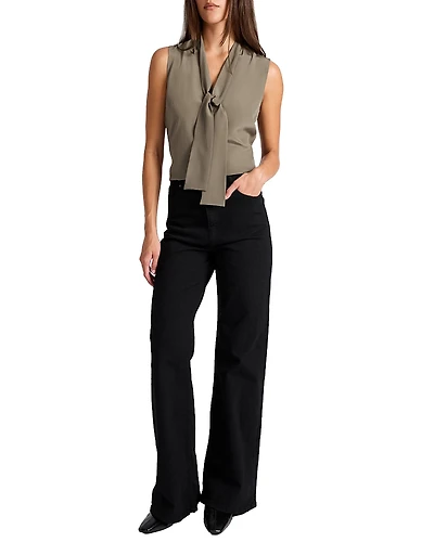 Santorelli Teca Silk Sleeveless Tie Neck Blouse