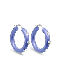 Meira T Light Blue Rhodium Plated Sterling Silver Diamond Hoop Earrings