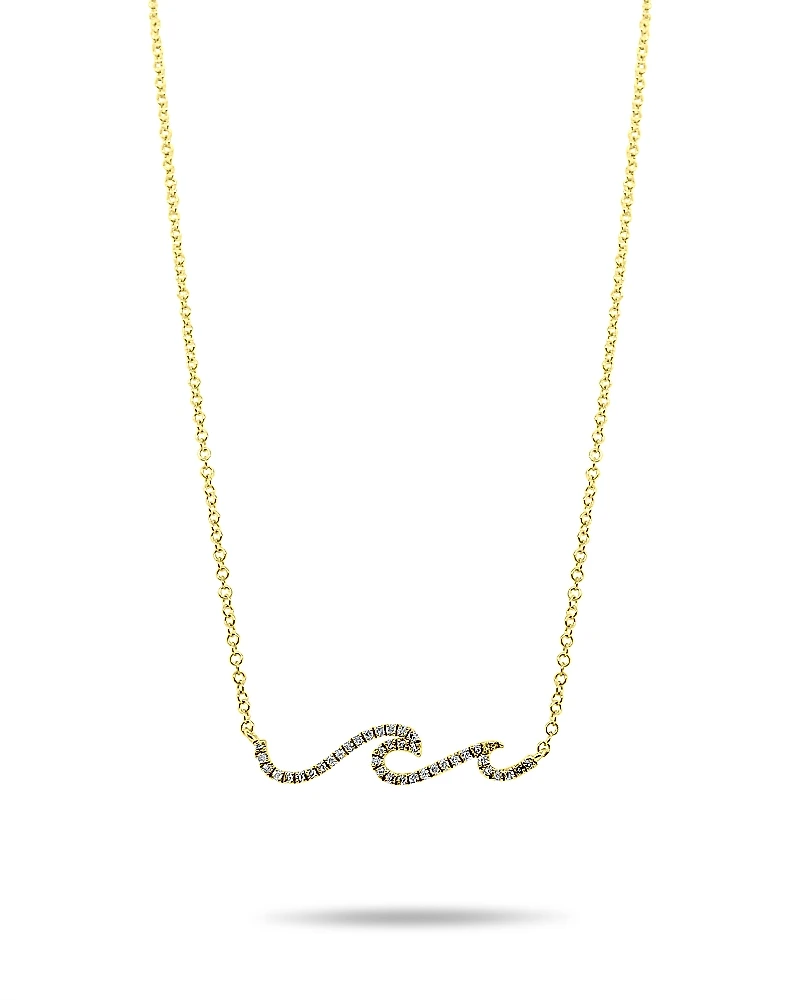 Meira T 14K Yellow Gold Diamond Wave Pendant Necklace, 16-18