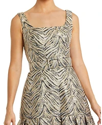 Sleeveless Brocade Gown with Belt