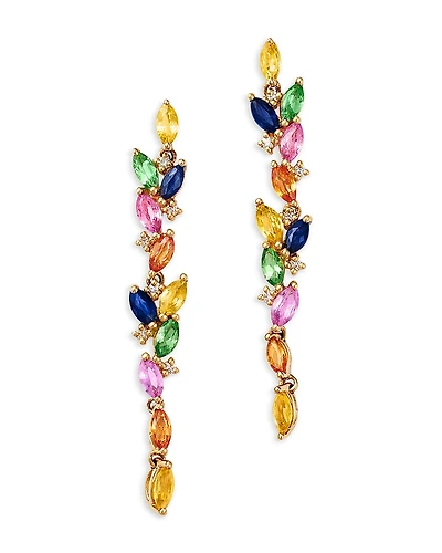 Bloomingdale's Fine Collection Rainbow Sapphire, Tsavorite & Diamond Linear Drop Earrings
