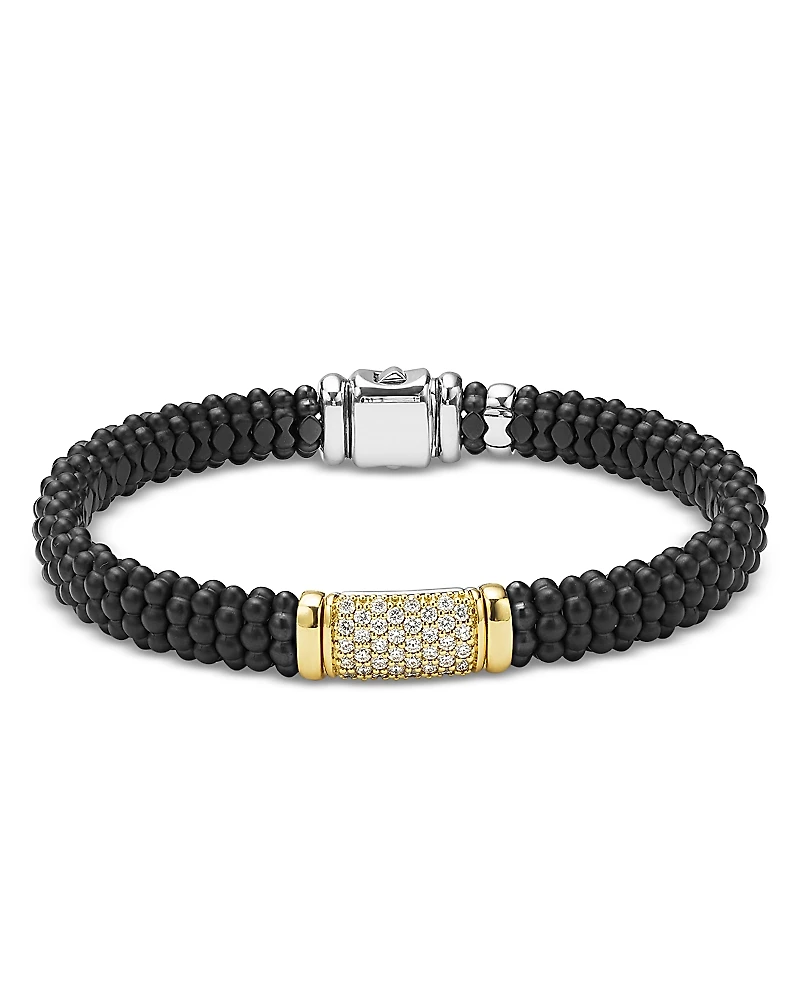 Lagos Two-Tone Matte Black Ceramic Diamond Bracelet, 9mm