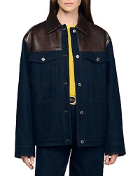 Sandro Raphael Denim Leather Trim Jacket