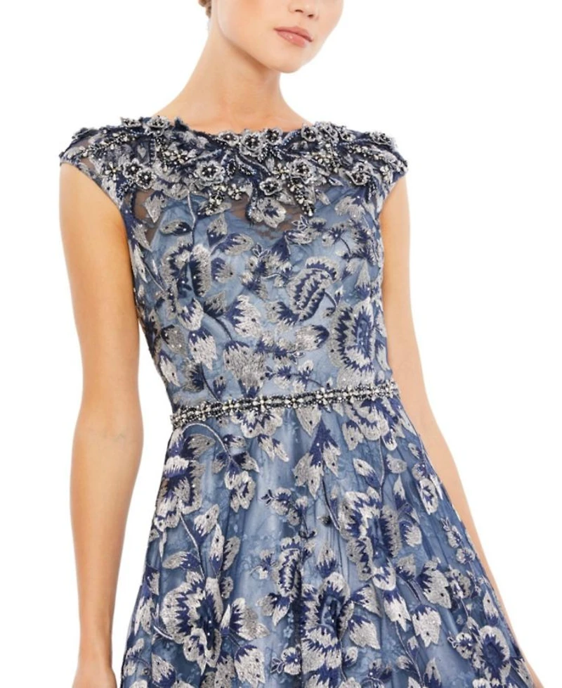 Embellished Cap Sleeve High Neck Ballgown