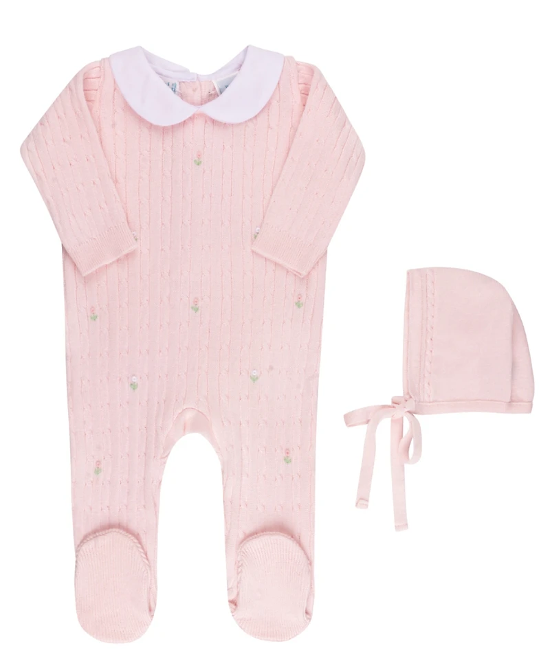 Feltman Brothers Girls' Peter Pan Cable Knit Romper with Hat - Baby