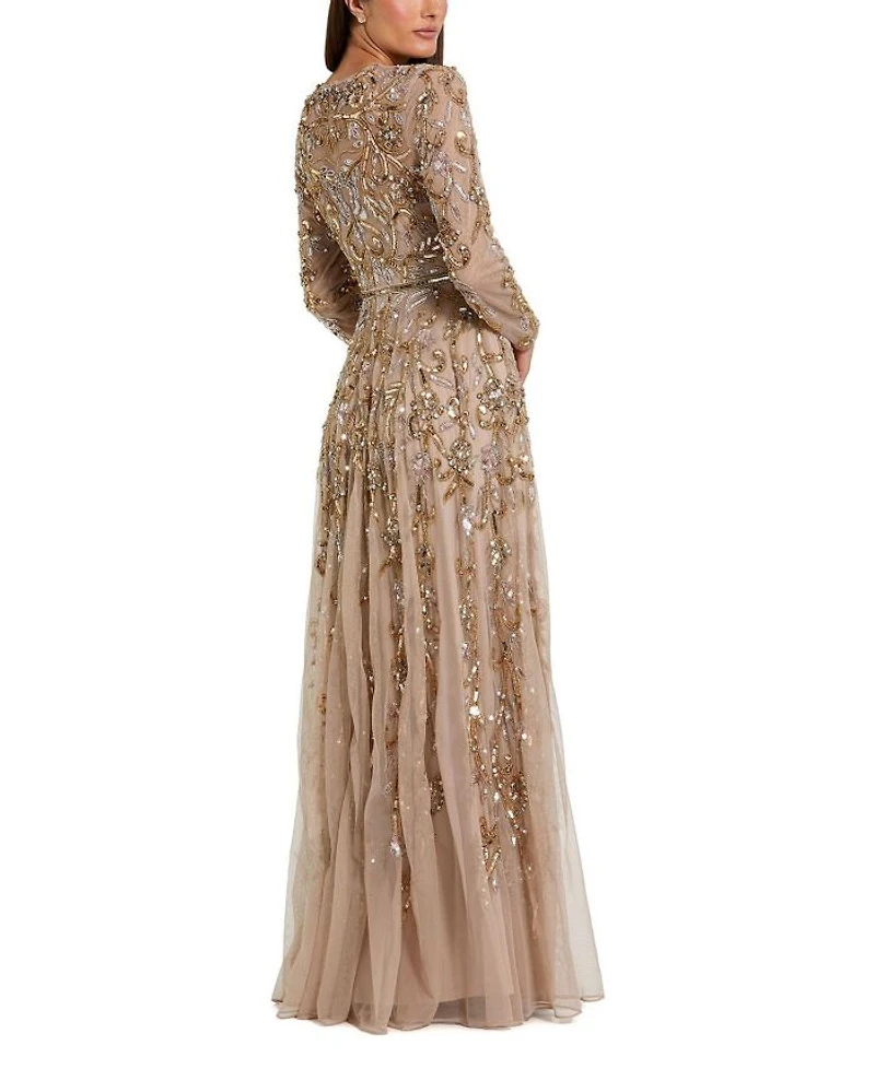 Long Sleeve Hand Embellished Gown