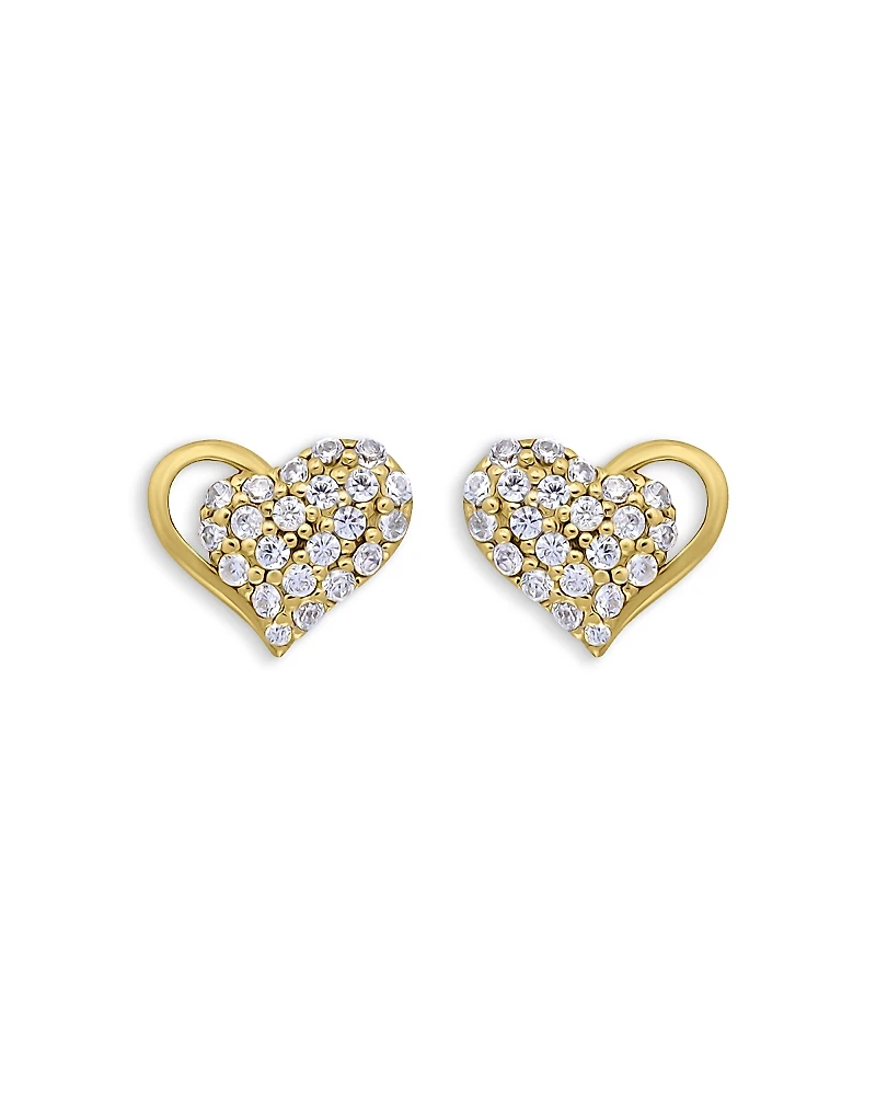 Aqua 18K Gold Over Sterling Silver Pave Cubic Zirconia Heart Stud Earrings - Exclusive