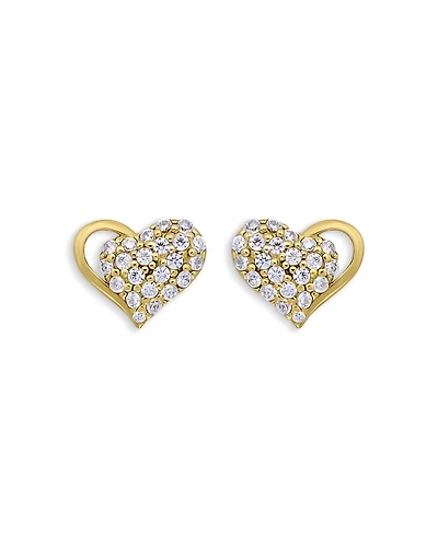 Aqua 18K Gold Over Sterling Silver Pave Cubic Zirconia Heart Stud Earrings - Exclusive