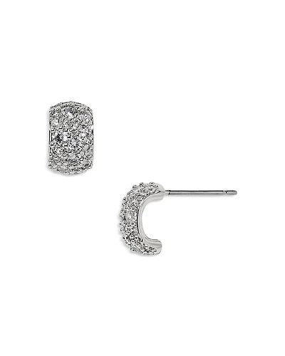 Nadri Crushed Pave Rhodium Plated Stud Earrings, 0.4L
