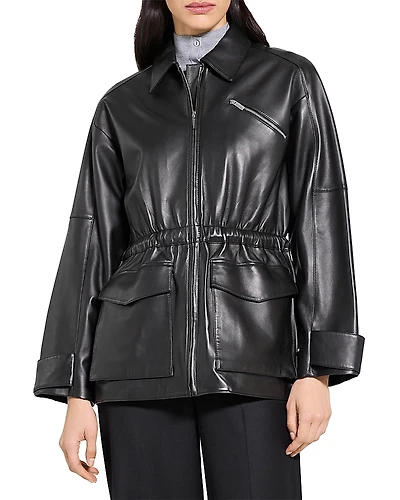 Theory Cinched Zip Up Leather Jacket